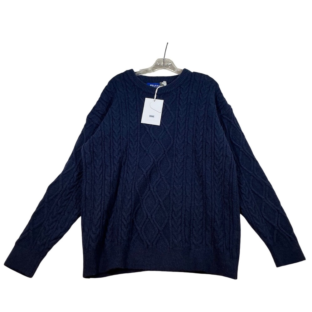 Aelfric Eden Mens Navy Blue Cable Knit Crewneck Sweater Large New With Tags